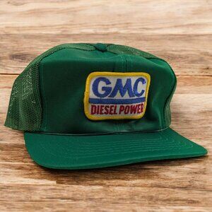 Vintage Green GMC Diesel‎ Power Trucker Hat Snap-back Cap Patched Logo 1980s